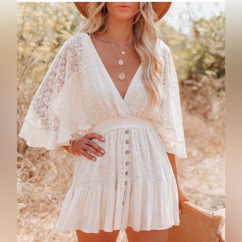 White Cotton and Lace Dress